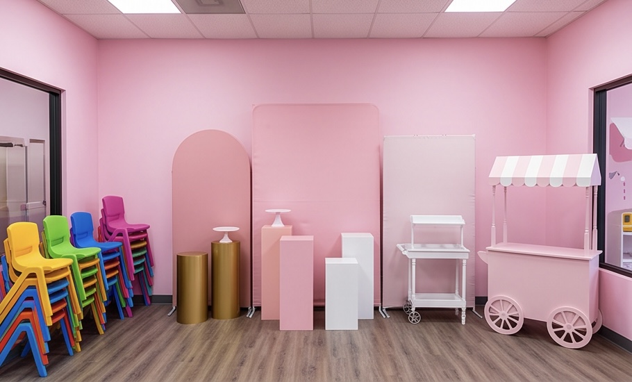 Rental backdrops, plinths and candy cart